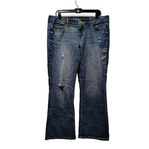 American Eagle Favorite Boyfriend Stretch Jeans Women 16 Blue Distressed Denim